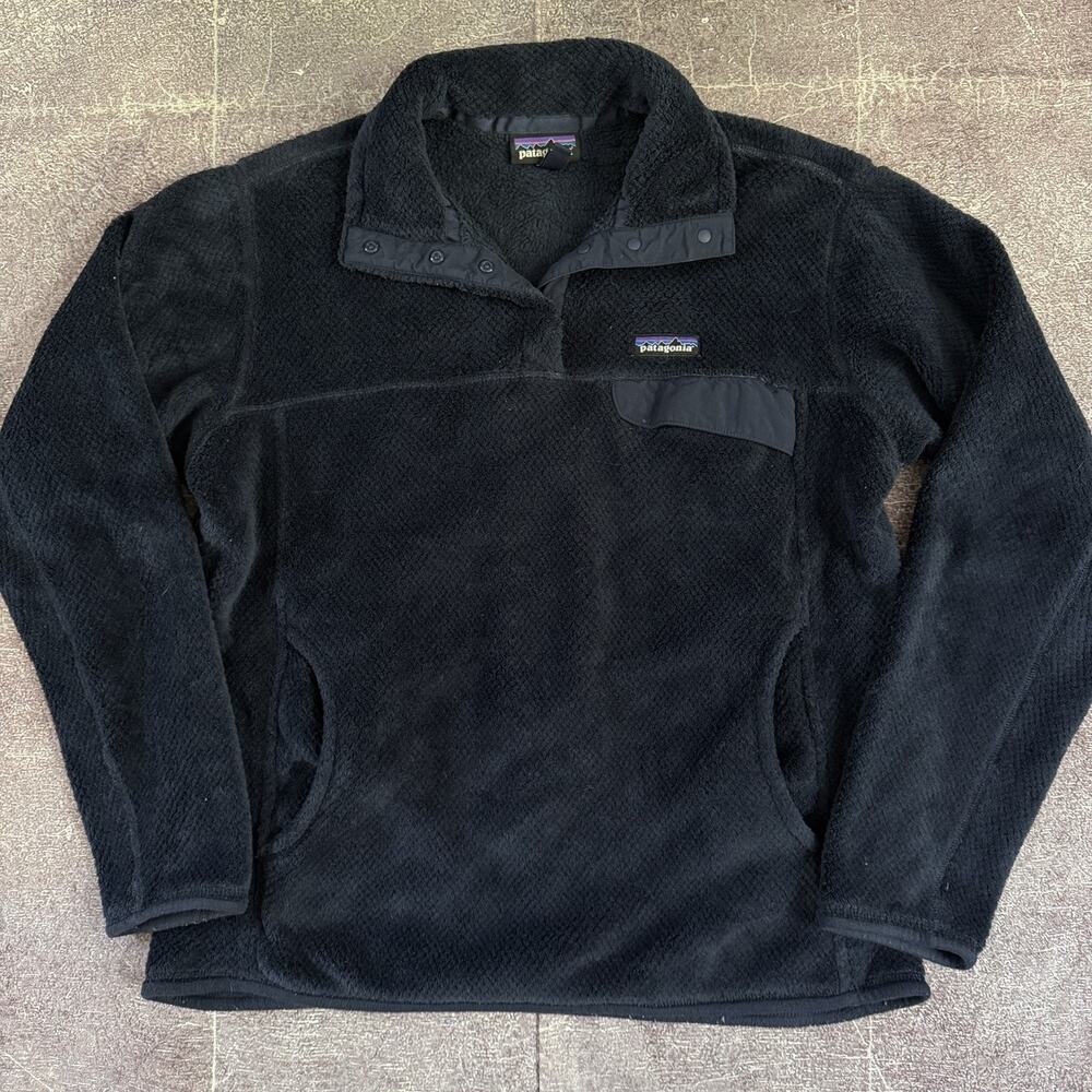 Women's Patagonia Dark Navy Blue Fuzzy Fleece Re Tool Snap T Bomber Jacket Sz L